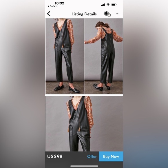 NWT Anthropologie Avec Les Filles Medium Pleather Overalls - Picture 2 of 7